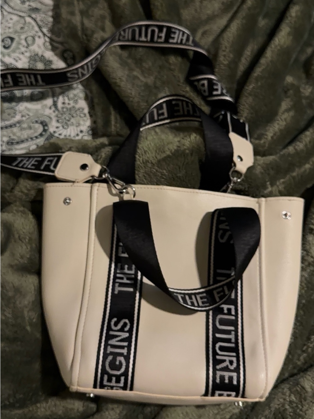 Zara Cream Tote with Black Branded Webbing